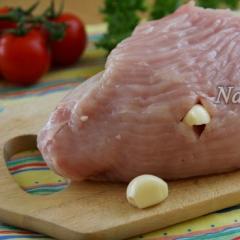 Boiled ham with turkeys: trimmed in marinade, and then baked in oven